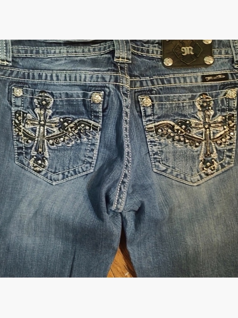 Gorgeous Y2K Miss Me Straight Jeans with Cross Embellished Pockets 34” Inseam